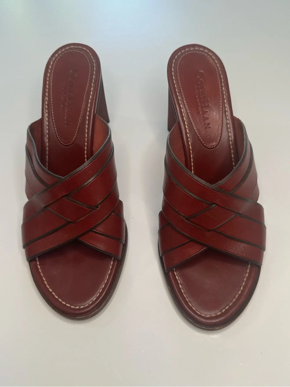Cole Haan Mule Sandals Heels Country Crisscross Leather Red Women’s Size 6 1/2